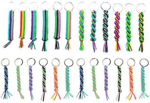Frogsac Key Chains for Women, Men, Boys, Girls, Kids | 24 Piece Set | Handmade Braid | Gimp Cord | Assorted Vibrant Colors | Camp Accessories Party Favors USA Prime Seller
