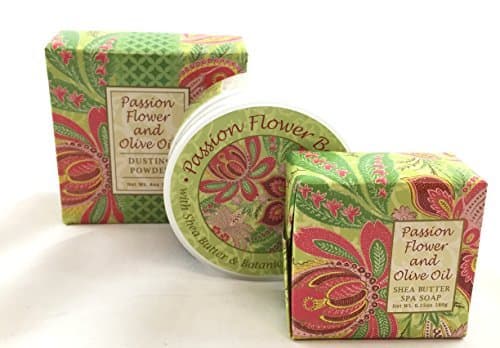 Greenwich Bay PASSION FLOWER 3 Piece Beauty Gift Set of : BODY BUTTER, SPA SOAP, and DUSTING POWDER