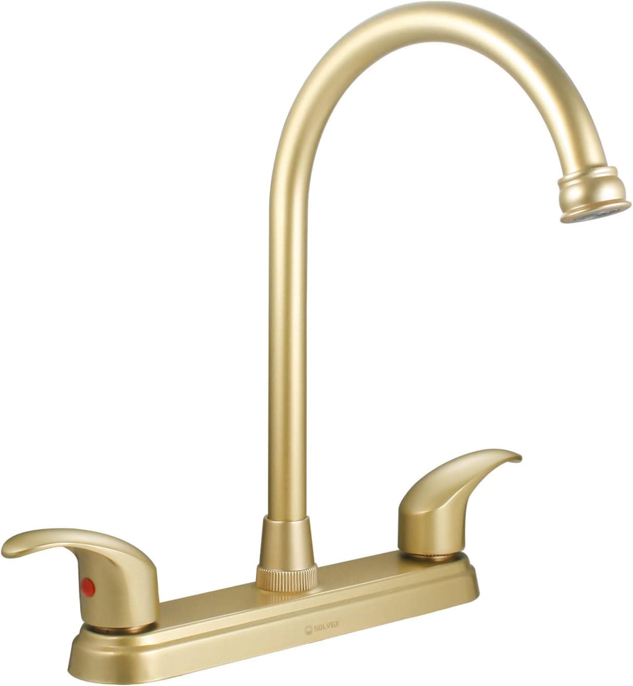 SOLVEX 2 Handle Kitchen Sink Faucet, Brushed Gold High Arc 360 Swivel Stainless Steel Pipe 3 Hole Kitchen Faucet, Commercial Modern Chrome Kitchen Sink Faucet, SP-80100-D