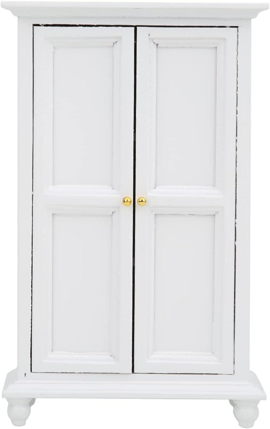 LIZEALUCKY 1:12 Doll House Wardrobe Mini Dollhouse Household Closet Toys Accessories Dollhouse White Wooden Double Door Household Closet Gift for Girls