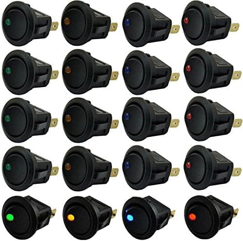 20pcs 12V Car Boat LED Dot Light 3 Pin Round Rocker ON/Off Toggle SPST Switch Mix Color (red,Green,Blue,Orange)