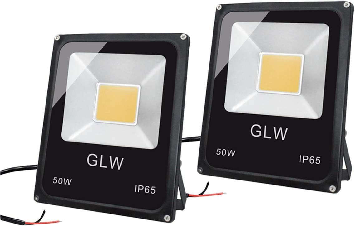 GLW 50W LED Landscape Lights 12-24V DC Warm White Flood Lights Low Voltage Landscape Lighting IP65 Waterproof Security Light for Walls Trees Flags Outdoor Spotlights with Spike Stand(2 Pack)