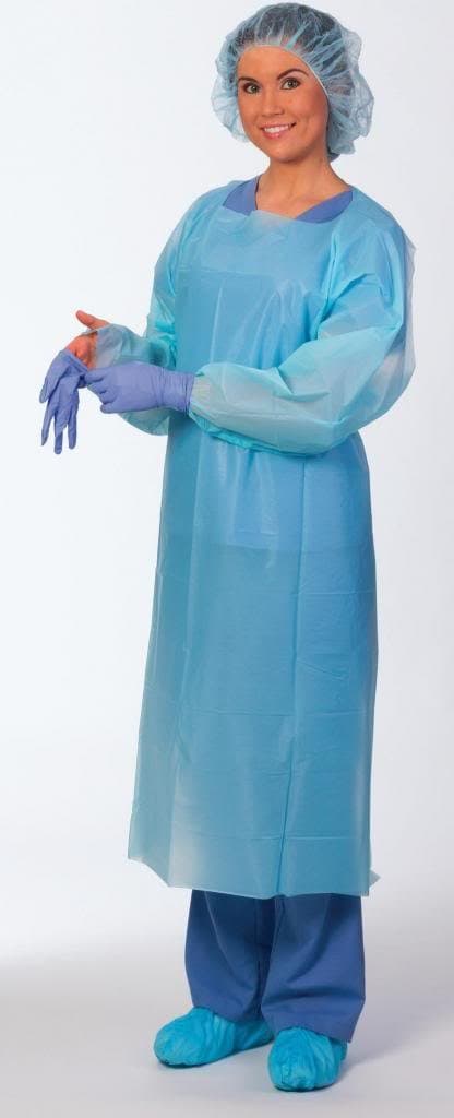 PremierPro 2320 Isolation Gown Polyethylene Thumb Loop, Universal, Blue (15 per box/5 boxes per case)