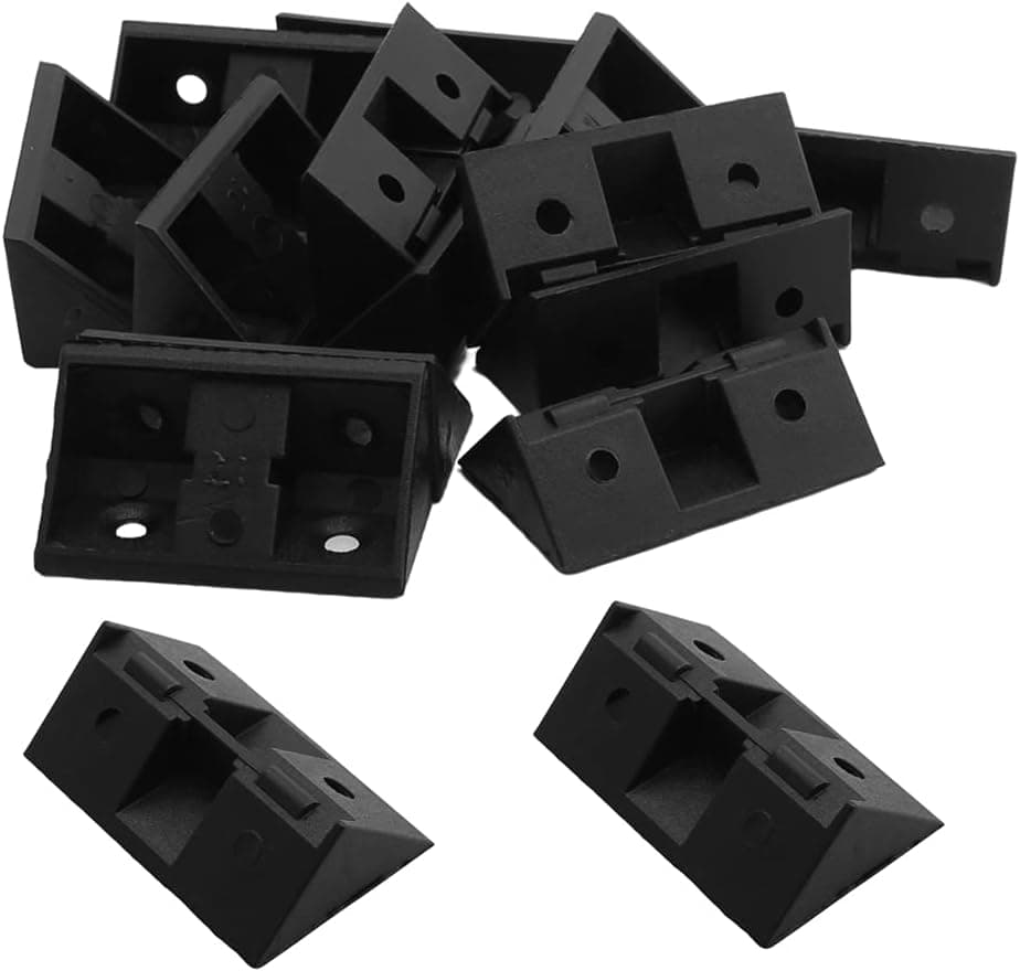 MroMax 15PCS ABS Corner Braces 1.65" x 0.79" x 0.79" Gusset Bracket Fasteners Shelf Cabinet Door 4 Holes Angle Brackets with Cover Cap Black