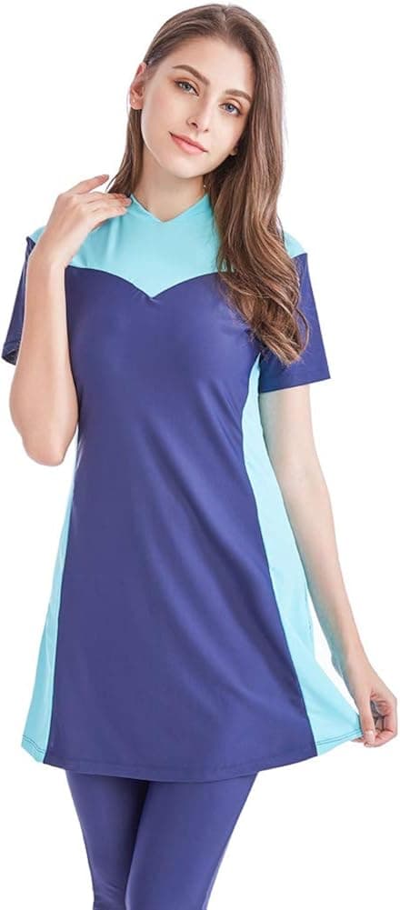 Ababalaya Women's Modest Muslim Burkini Print 2 Pieces Swimwear Rash Guard Surfing Suit