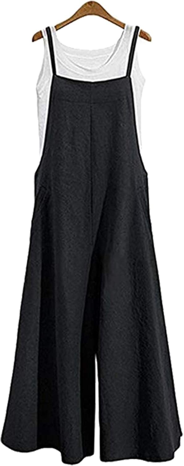 Lncropo Womens Casual Overalls Baggy Wide Leg Jumpsuits Bib Pants with Pockets