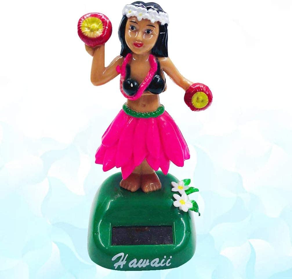 Amosfun Hula Girl Dashboard Dancing bobbleheads Powered Doll Figures- Solar Powered Hawaiian Girl Doll Car Ornaments Hula Girl Shaking Car- Decoration ( Style B, Pink )