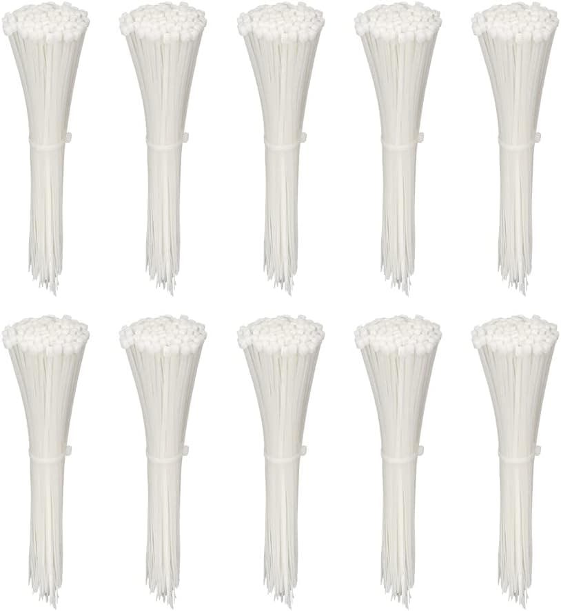 1000 Pack 8 Inch Bulk KOOWIN Nylon Plastic Cable Zip Ties Medium Wire Wraps White