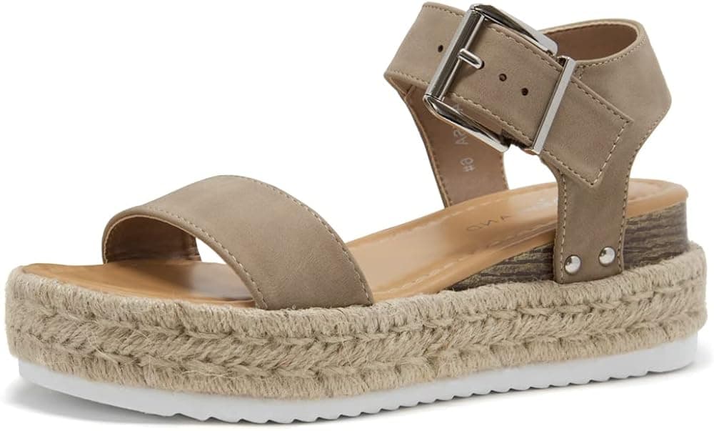 Shoe Land Alysa Womens Platform Sandal Open Toe Ankle Strap Espadrilles Flatform Wedge Shoes