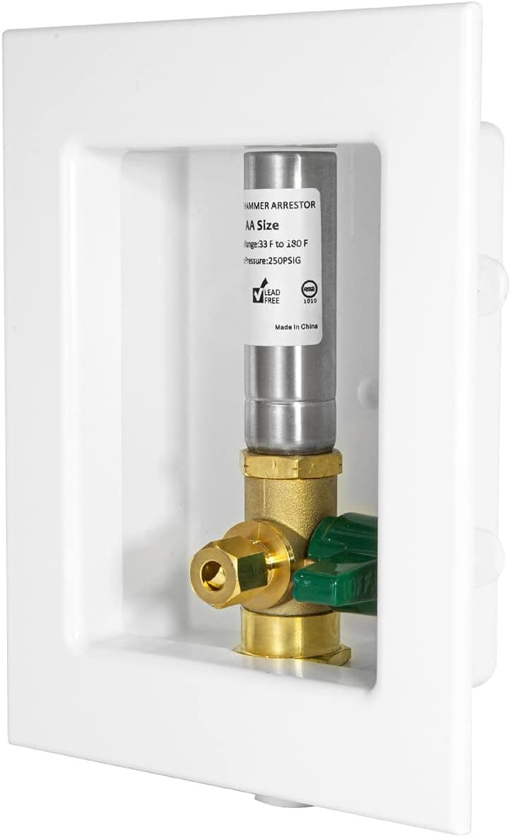 EFIELD CPVC Pre-assembled Ice Maker Outlet Box, 1/2-Inch CPVC Pipe Connection with Installed 1/4-Turn Ball Valve, White, with Stainless Steel Arrestor