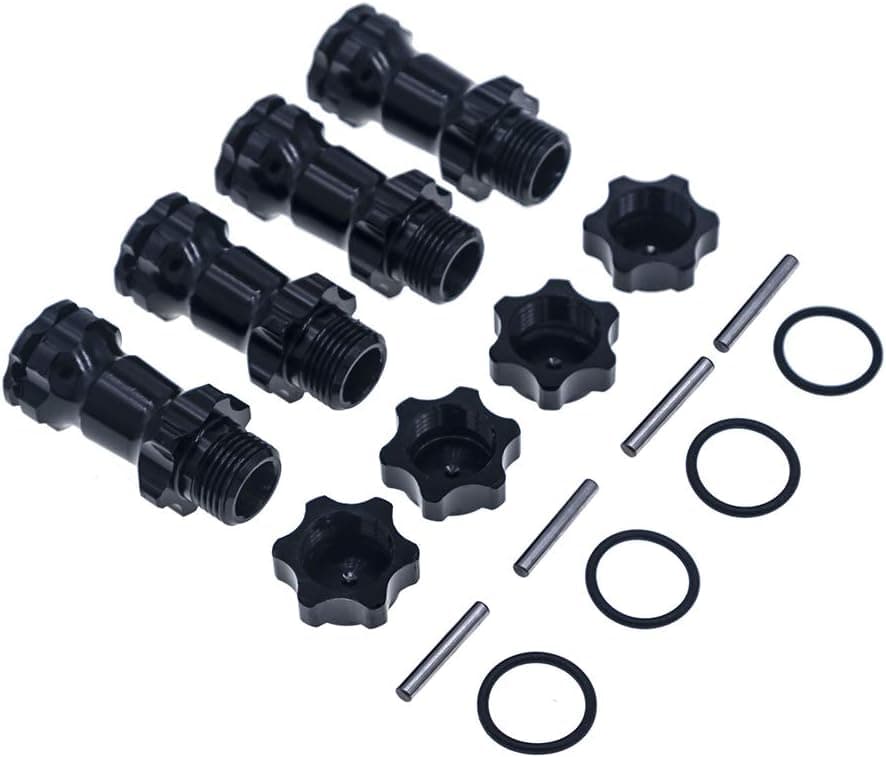 4Pcs Aluminum 17MM Wheel Hex Hub 37MM Extension Adapter Capped Longer Combiner Coupler for 1/8 RC Model Car with Anti-Dust Cover Nuts Pins