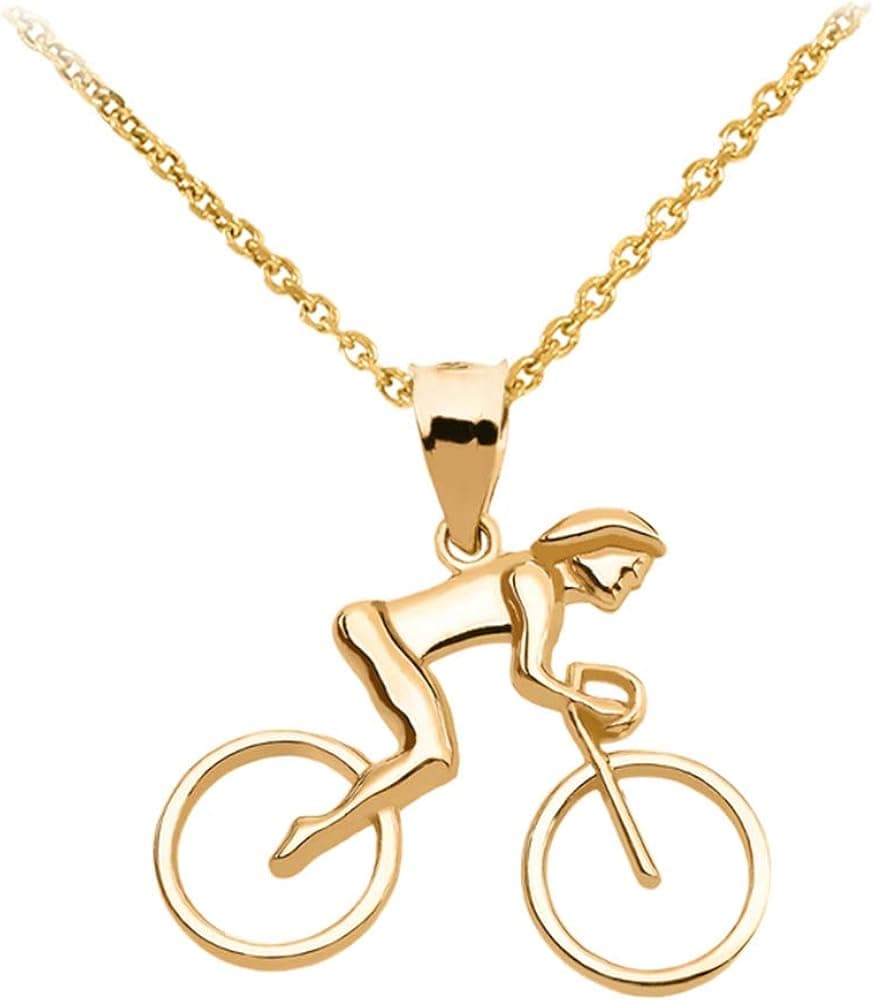 Female Cyclist Sports Pendant Necklace in 14k Yellow Gold