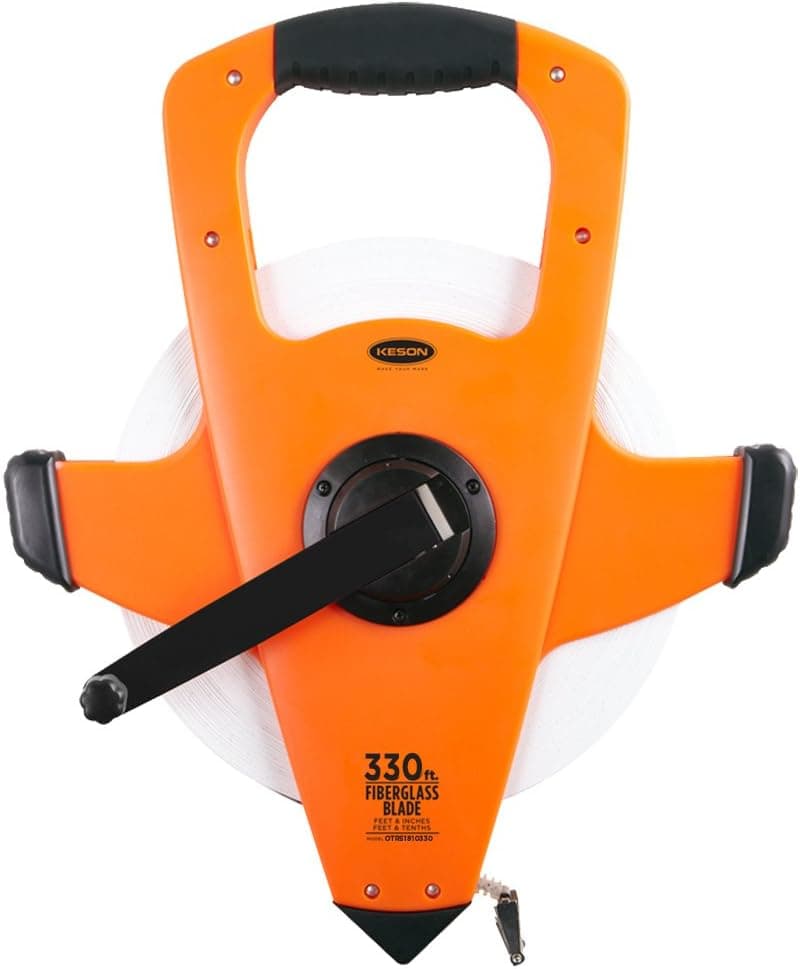 Keson OTRS1810330 Fiberglass Measuring Tape with Double Hook, Speed Rewind (Graduation: ft, in, 1/8 & ft, 1/10, 1/100), 330-Foot