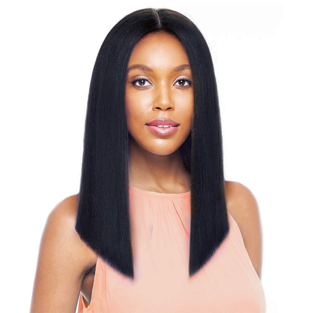 Armmu 16" Lace Front Wig middle Part Short Bob Heat Resistant Straight Synthetic Shoulder Length Natural Full Hair for Women - Black