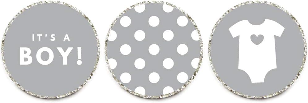 Andaz Press Chocolate Drop Labels Trio, Fits Kisses, Boy Baby Shower, Gray, 216-Pack