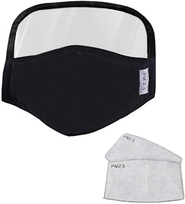 Face Protective Reusable and Breathable, Face Bandanas with Eyes Shield (PVC), Full Protection, Indoors and Outdoors, Anti-Haze Dust with Activated Carbon Filters, for Adults (1Pc + 2Pcs Filters)
