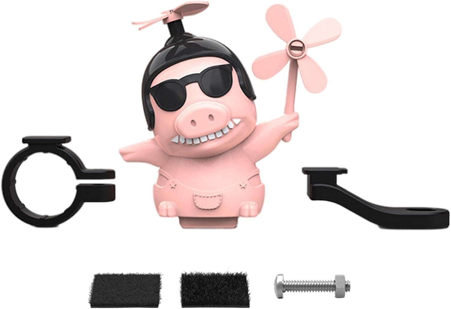 Uwariloy Windmill Pig Bike Bell, Pig Bicycle Horn with Propeller, Bicycle Handlebar Decoration, Car Dashboard Decorations Motor Accessories for Kids Toddler Adults Sport Outdoor