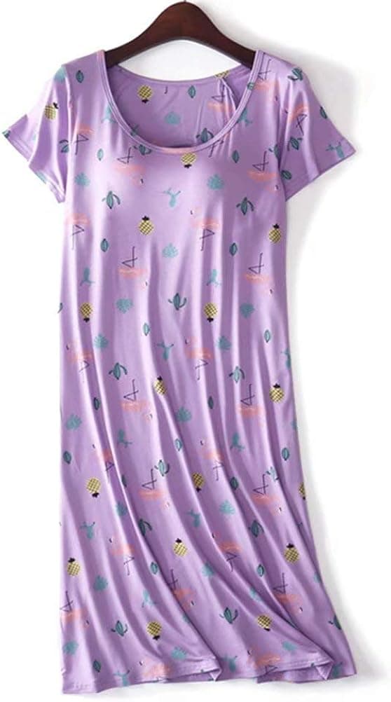 Zylioo Women's Modal Built-in-Bra Padded Dresses Short-Sleeve Crewneck T-Shirts Wireless Bra Tops Tee
