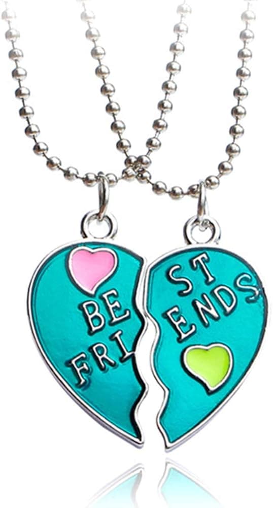 SIVITE Best Friends Necklace Aqua Blue Split Heart Puzzle Pendant Necklace for 2 BFF Friendship Necklace