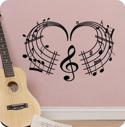 Love Heart Shape Music Notes Sheet Mural Wall Decal Sticker Treble Clef Instrument Sound