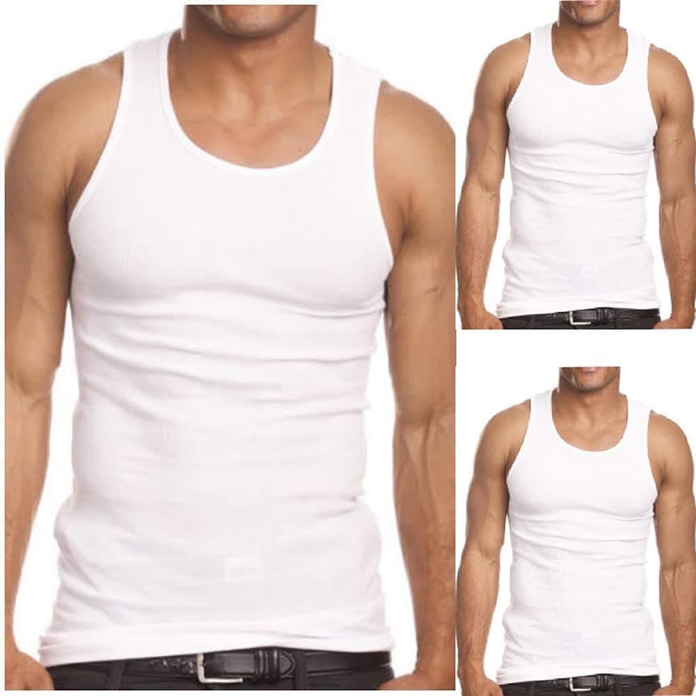 3 Pack Men's A-Shirt Tank Top Gym Workout Undershirt (Slim & Muscle Fit ONLY)
