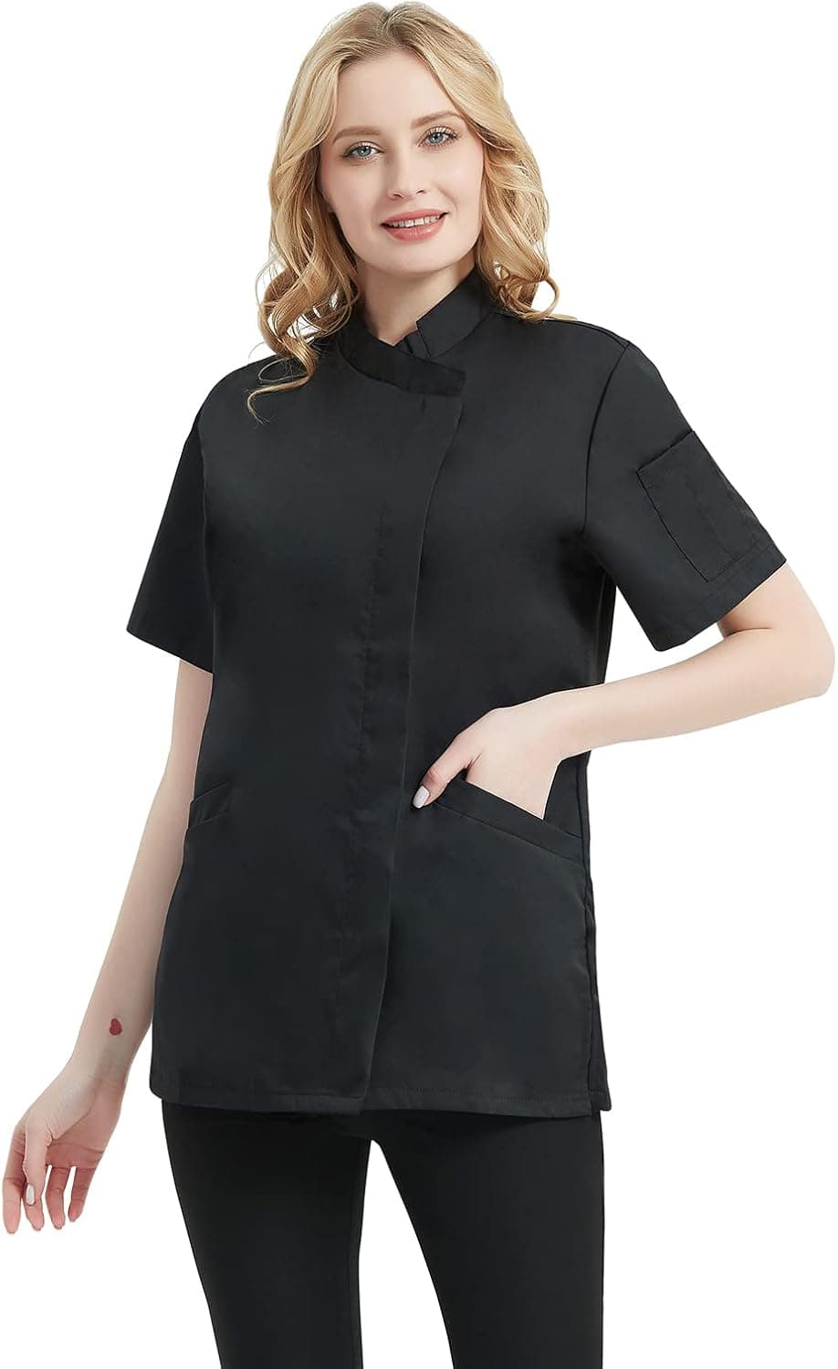 TOPTIE Women's Chef Coat Short Sleeve Chef Jacket