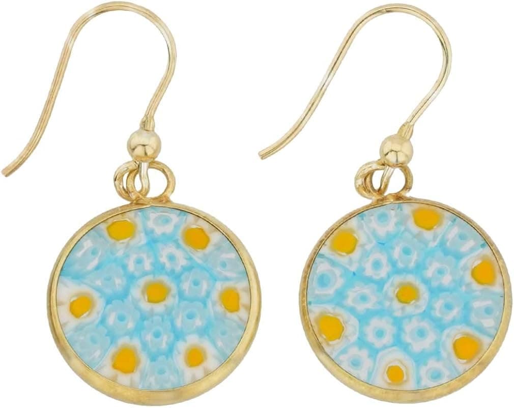 GlassOfVenice Murano Glass Millefiori Round Dangle Earrings - Gold