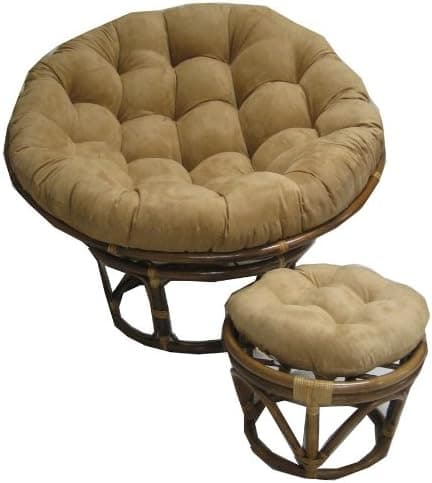 Rattan Papasan Chair and Footstool with Micro Suede Cushions - Java