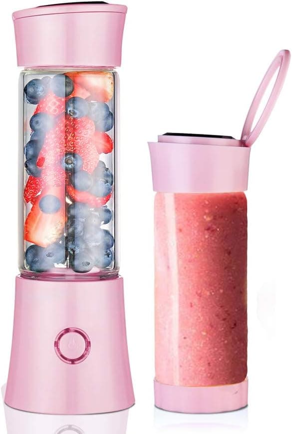 Portable Blender with Travel Cup and Lid, USB Rechargeable Personal Smoothie Blender, Cordless Handheld Small Mini Single Serve Juicer Blender