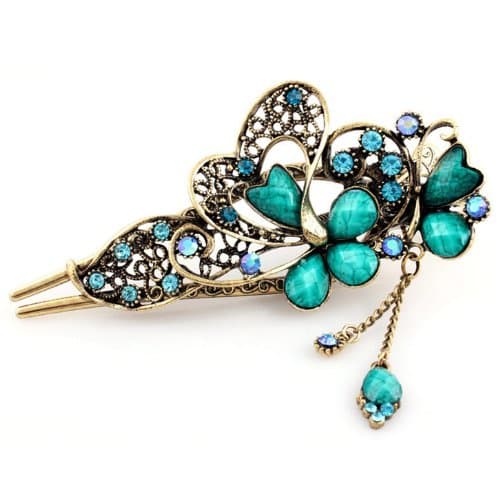 Jewelry Kingdom Lovely Vintage Quality Crystal Jewelry Bow and Flower Hair Clip Alligator Clip (Blue)