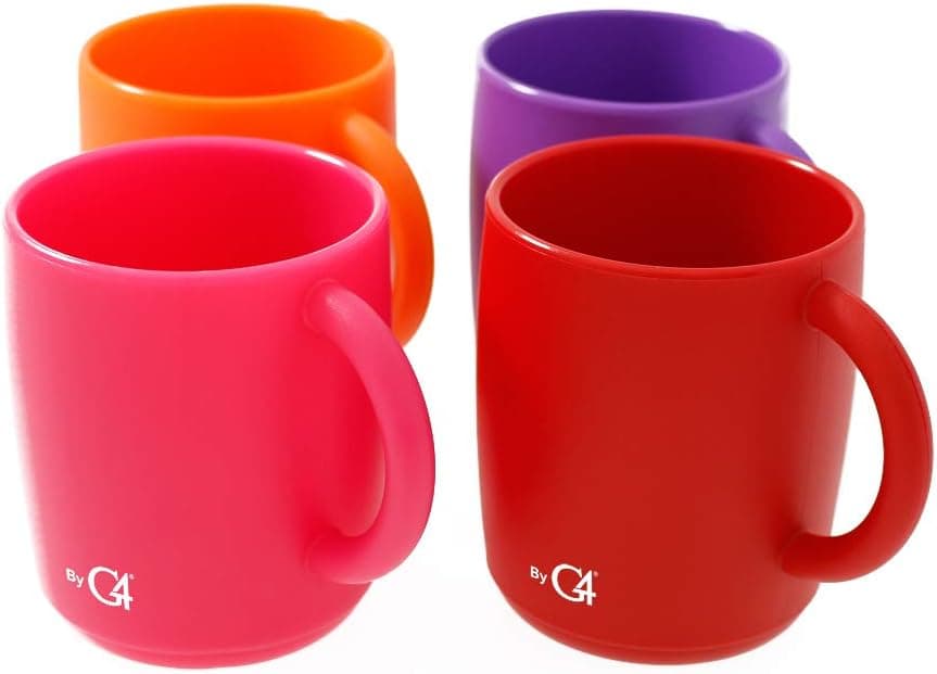 Set of 4 Plastic Cup Mug for Water, Coffee, Milk, Juice, Tea, (1 pc 9.2 oz), Purple + Red + Orange + Pink