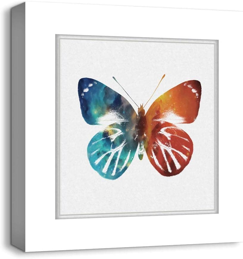 IDEA4WALL Canvas Wall Art Colorful Butterflies Photo Frame Style Painting Artwork for Home Prints Framed - 16x16 inches