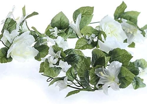 Artificial White Rose, Stephanotis, Baby's Breath, and Madonna Lily Bloom Floral Garland for Home Decor and Designing