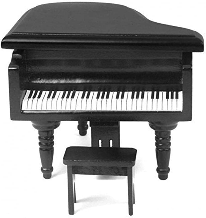 Dollhouse Grand Piano Miniatures Piano Toys Simulative Piano Model with Chair Miniature Landscape for 1:12 Dollhouse Kids Toy Black