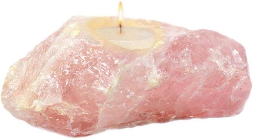 1 (One) Rose Quartz Candle Holder Rock Paradise Exclusive with Certificate of Authenticity AM7B8
