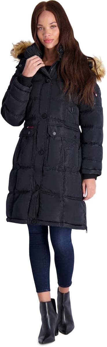 CANADA WEATHER GEAR Puffer Coat for Women- Long Faux Fur Insulated Winter Jacket