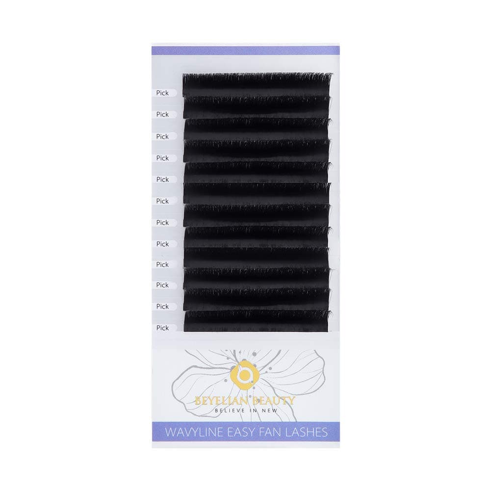 BEYELIAN Wavyline Easy Fan Lash Extensions Camellia Flowering Mega Volume Eyelashes Mink Lash Professional Stylists Use D Curl .05mm 11-12-13mm Mixed in 1 Row