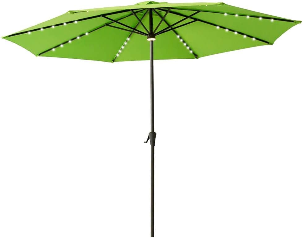 FLAME&SHADE 11 ft Outdoor Patio Umbrella with Solar LED Lights - Apple Green