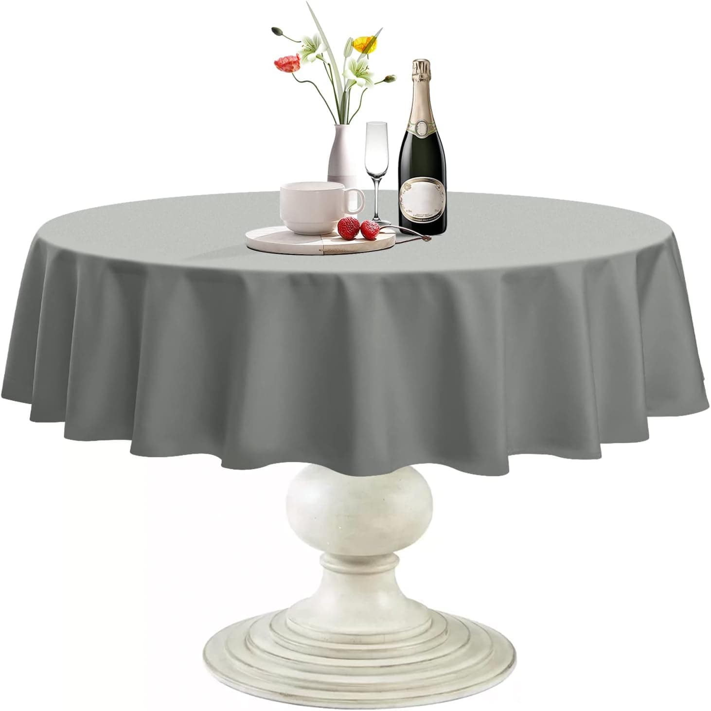 Softalker Round Tablecloth Waterproof & Stain Resistant Table Cloth Wrinkle Free Fabric Washable 210GSM Polyester Table Cover for Dining/Party/Buffet/Wedding (60 inch, Light Grey)