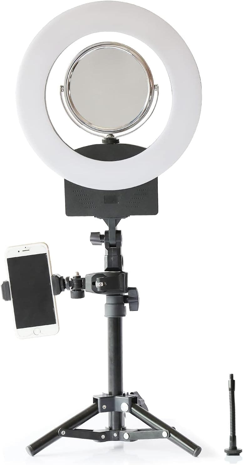 10" Selfie Ring Light 3200K-6500K for Webcam YouTube Video and Makeup,Dimmable LED Camera Light with Adjustable Tripod Stand ,Mirror Cell Phone Holder Desktop LED Lamp
