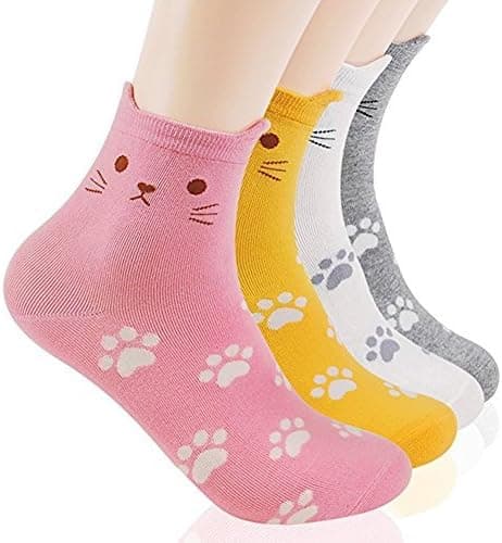 Womens Casual Socks - Cute Crazy Lovely Animal Cat Dogs Anime Character. Goods for Gift Ideas. (Cats Foot Print 4 Sets)