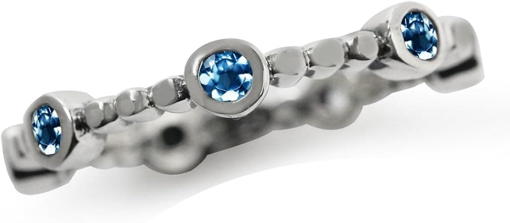 Silvershake Genuine Gemstone 925 Sterling Silver Minimalist Stackable Ring Jewelry for Teens or Women