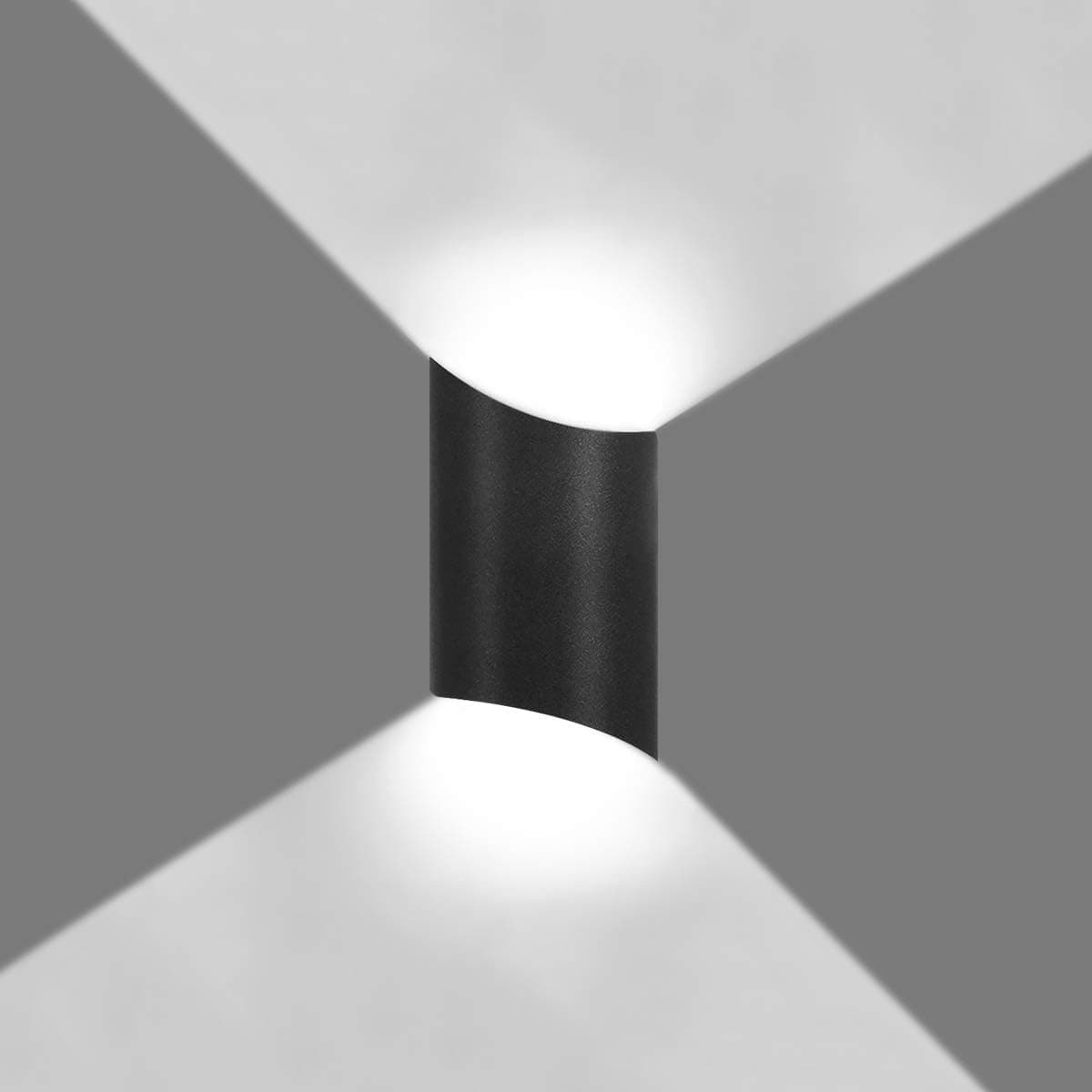 Kawell 10W Modern Wall Lamp LED Wall Light Up Down Aluminum Wall Sconces LED Indoor Outdoor Waterproof IP65 for Bathroom Bedroom Living Room Corridor Porch Stairs, Black 6000K