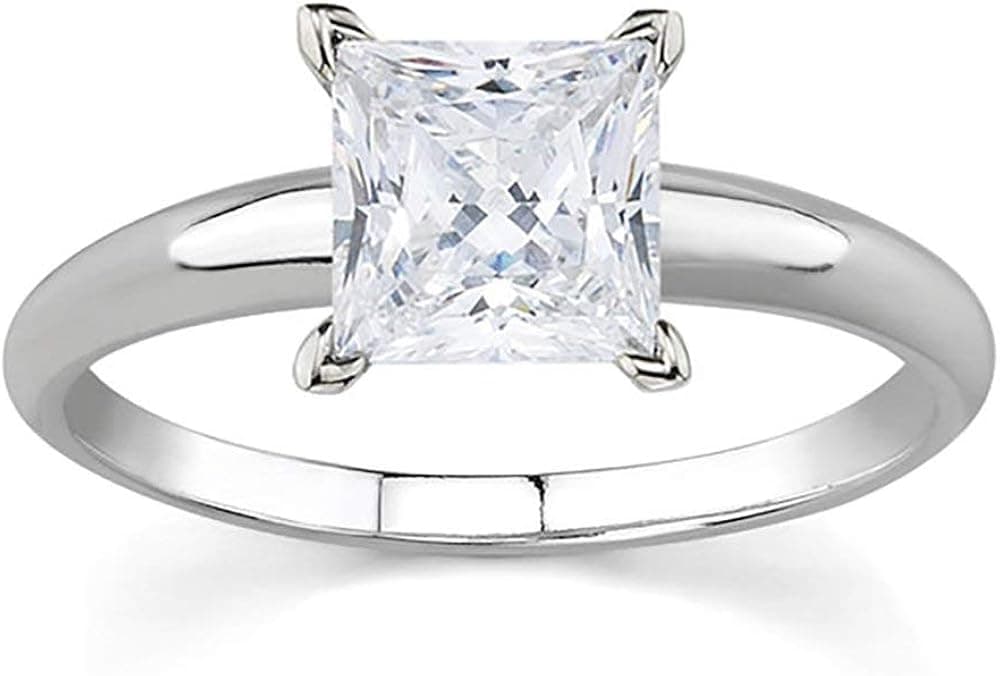 1/3 Carat Princess Diamond Solitaire Ring in 14K White Gold