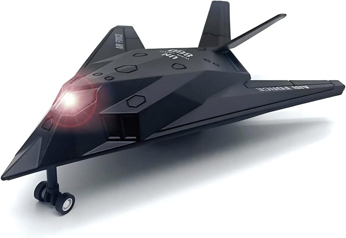 F-117 Fighter Jet Diecast Metal Military Stealth Airplane Toy - 1:400 Scale Nighthawk Alloy Model Aircraft with Pullback Action, Lights and Sound