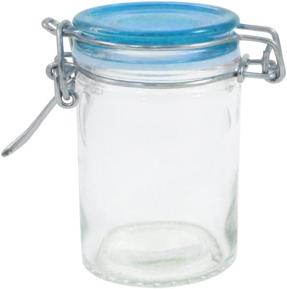 Mini Mason Jar Glass Container with Air Tight Lid - Great for Storing Spices & Herbs 2.5 Oz (Blue)