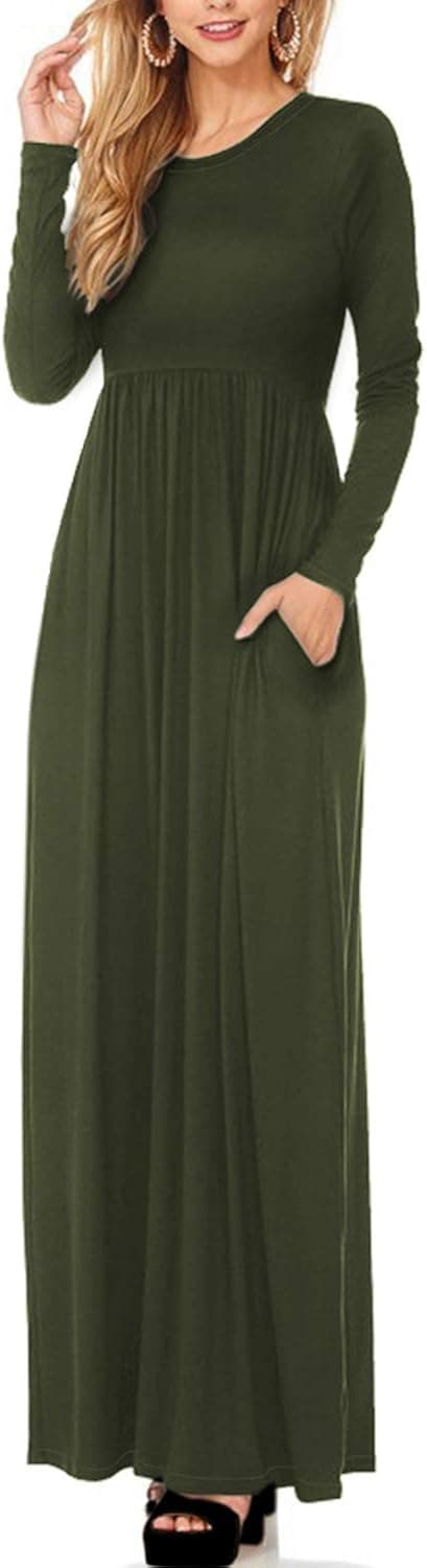 H&C Women Stylish Long Sleeve & Sleeveless Ruffle Loose Plain Casual Party Dresses with Pocket