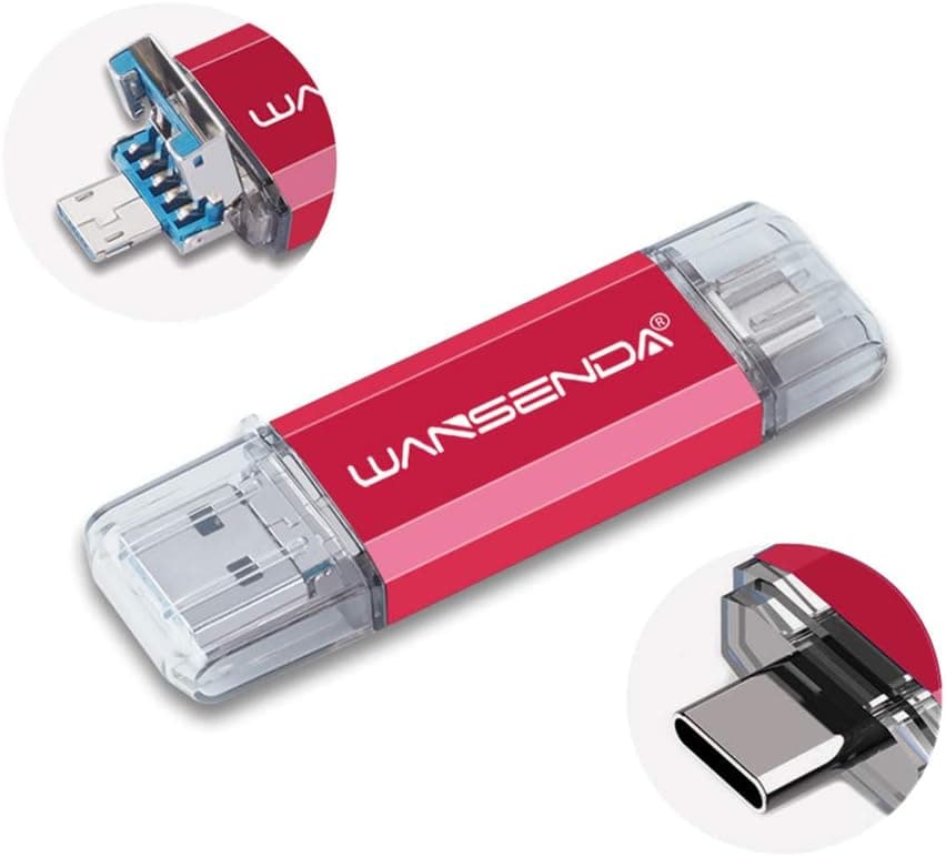 WANSENDA USB 3.1 Photo Stick 128GB 3 in 1 High Speed Flash Drive for Android Phones Type C/USB C Devices/Tablets/Samsung Galaxy,LG,Hua Wei,Google Pixel(128GB, Red)