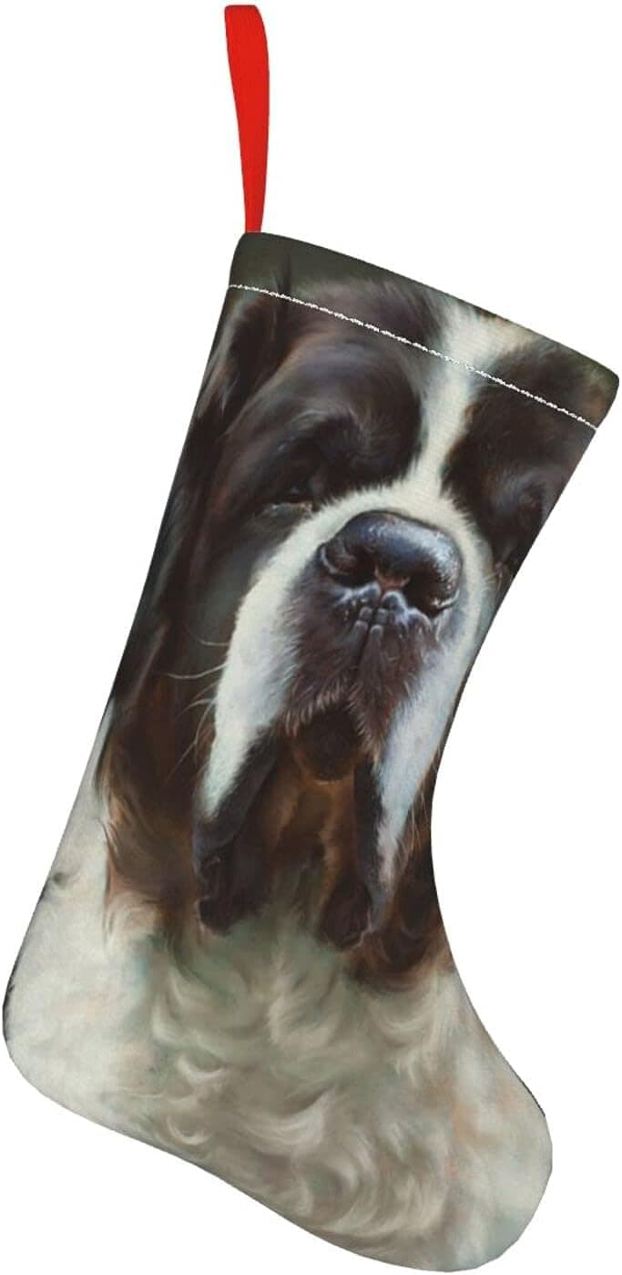chegna Saint Bernard Dog Christmas Stockings- 10 Inch Christmas Stockings Fireplace Hanging Stockings for Family Christmas Decoration Holiday Season Party Decor, White, One Size