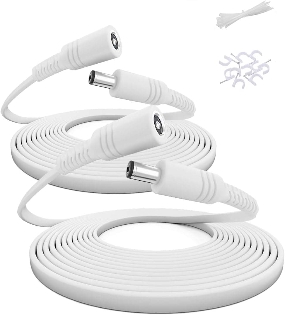 Itramax 10ft 12V DC Extension Cable (2-Pack),DC 2.1mm x 5.5mm 5521 Power Supply Adapter Flat Extender Cord,Female to Male Wire for CCTV Security Camera,IP Network Camera,DVRs and More Devices